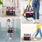 JKAOO Large Rolling Cleaning Caddy Bag with Detachable Trolley, Pink - Image 6