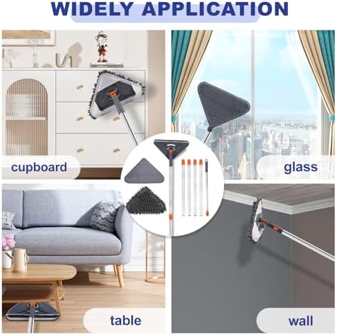 Wall Cleaner Mop with 79 Inches Long Handle, 360° Wall Washer Cleaner Tool for Walls/Ceiling Fans/Dust/Baseboard/Floors Clean, Ceiling Cleaner Tool Duster with Squeegee 6 Replacement Pads - Image 5