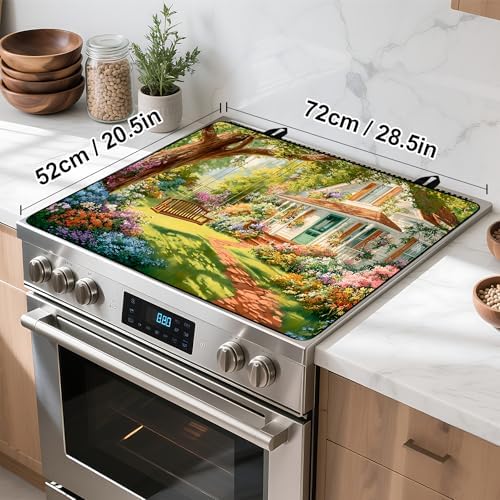 Happy Easter Stove Top Cover Flower Eggs Cute Rabbit Gas Stove Top Cover for Home Decoration Kitchen St. Patrick Day Pad Non-Stick Washable Cooktop Covers Countertop Protector (house, 28" x 20") - Image 4