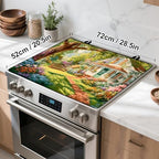Happy Easter Stove Top Cover Flower Eggs Cute Rabbit Gas Stove Top Cover for Home Decoration Kitchen St. Patrick Day Pad Non-Stick Washable Cooktop Covers Countertop Protector (house, 28" x 20") - Image 4