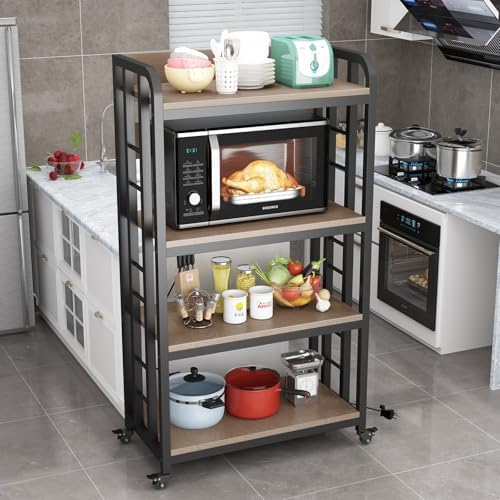 Bakers Rack with Power Outlet ，4-Tier Kitchen Baker's Rack,Microwave Cart by SIREDEEP