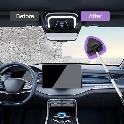 Qydipclin 10pcs Windshield Cleaner Tool, Car Window Cleaning Wash Kit with 4 Reusable Microfiber Pads 1 Spray Bottle and Extendable Handle Auto Glass Wiper Kit, Purple - Image 3