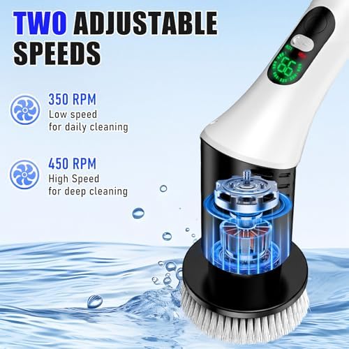 Electric Cleaning Brush, 9 in 1 Electric Brush with Interchangeable Drill Brush Heads, 2000mAh, Electric Clean Brush with Adjustable Handle, for Bathroom, Kitchen, Floor, Cordless - Image 2