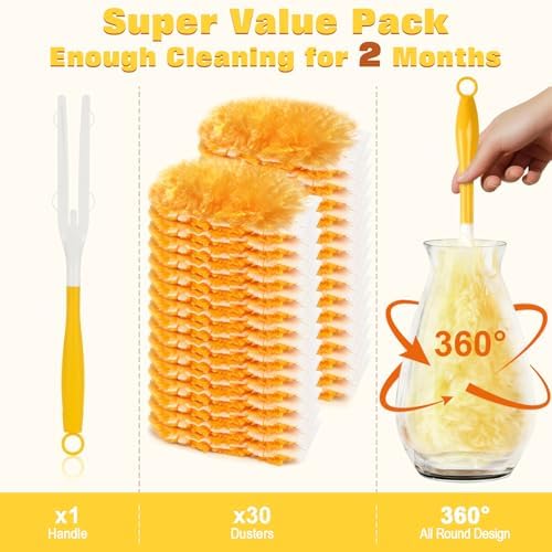 360° Heavy Duty Duster Refills for Swiffer Duster,30 Pack & 1Handle 4X Faster Electrostatic Deep Duster Kit for Cleaning, Pet Hair, Blinds & Car Vents,Lasts 2+ Months, Eco-Friendly & Gift-Ready - Image 5