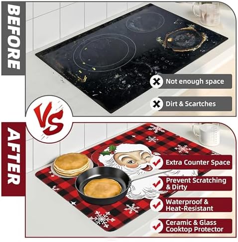 Santa Claus Stove Top Cover for Electric Stove 28" x 20" Kitchen Christmas Decor Glass Flat Top Stove Mat Oven Induction Cooktop Mat Winter Home Decor - Image 6