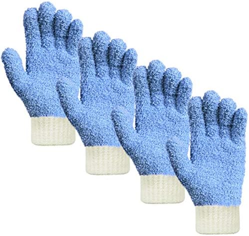 MIG4U Microfiber Dusting Gloves House Cleaning Glove for Blinds, Windows, Baseboard, Shutters, Furniture, and Car, Reusable Lint-Free Blue 2 Pairs S/M by MIG4U