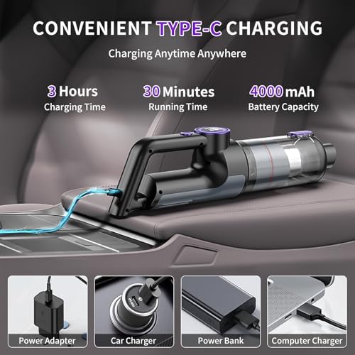 Car Vacuum Portable Cordless, 18000Pa 2 in 1 Cleaner&Air Duster, 130W Brushless Motor Handheld Vacuum Cordless with 7800mAh Battery, LED Light, Multi-Nozzles for Car, Home, Office - Image 4