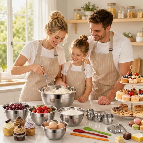 WEPSEN Mixing Bowls with Lid Set, 25PCS Kitchen Utensils Metal Bowl Stainless Steel Nesting Bowls, Measuring Cups and Spoons, Egg Whisk for Baking Prepping Cooking Serving Supplies - Image 4