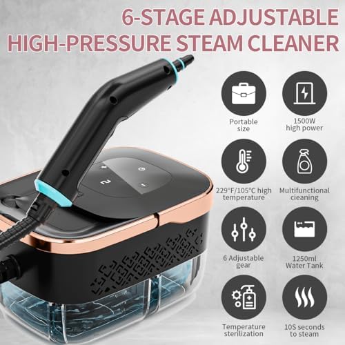 Handheld Steam Cleaner, 4 Bar Pressurized steam cleaner with 11 Accessories,15s Fast Heat-Up & 6-Level Adjustable,1500W Steamer for Cleaning Grout,Grease,Tile, Couch, Car Detailing, Windows & Floors - Image 2