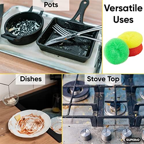 Nylon Scouring Pads-Dish Scrubbers, for Dishes, Pots, and Stoves, Durable Mesh Scourers, for Tough Cleaning. Nylon Dish Scrubbers, Assorted Colors (Superio) (6 Pack) - Image 5