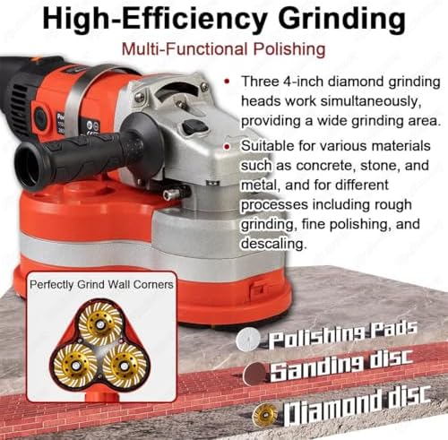 Industrial 2800W Concrete Grinding and Polishing Machine, 3-Head Electric Diamond Grinder with 8” Coverage, 6 Adjustable Speeds, for Professional Concrete, Stone, Marble, and Metal 03 - Image 4