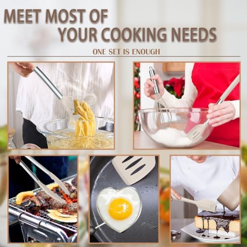 E-far Kitchen Utensils Set, 14-Piece Khaki Silicone Cooking Utensils Set - Image 3