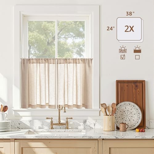 jinchan Linen Kitchen Tier Curtains, 38x24, 2 Panels, Natural - Image 6