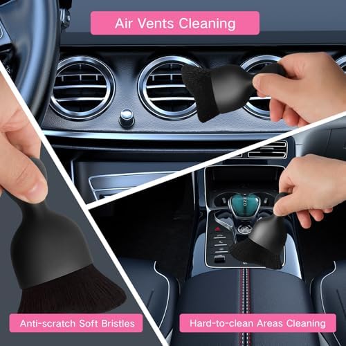 Qydipclin 11pcs Windshield Cleaner Tool, Car Window Cleaning Wash Kit with 6 Reusable Microfiber Pads 2 Spray Bottles and Extendable Handles Auto Glass Wiper Kit, Pink - Image 6