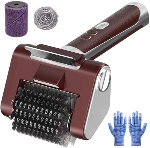 Electric Grill Brush, 4000mAh Rechargeable, 3 Speed Settings, LED Light, Detachable Stainless Steel Head, Support Rollers, Rotating Cleaning Brush – Suitable for Outdoor BBQ Grills, Gold by Unknown