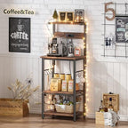 SUPERJARE 4 Tier Bakers Rack with Power Outlets, Microwave Stand with Adjustable Shelf, Kitchen Shelf Organizer for Small Space, Coffee Bar with 6 S Hooks, Kitchen Storage Rack, Rustic Brown - Image 6