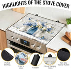 NYZE Stove Top Cover for Electric Stove, 28x20 Inch Stovetop Cover Flat Top Protector Dish Drying Mat for Kitchen (Blue & White Floral) - Image 2
