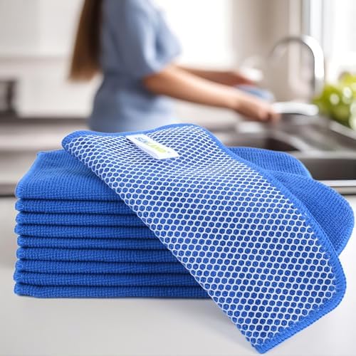 SINLAND Absorbent Microfiber Dish Cloths for Washing Dishes Best Kitchen Cloths Cleaning Cloths with Poly Scour Side 7.87Inchx7.87Inch 10 Pack Dark Blue - Image 7