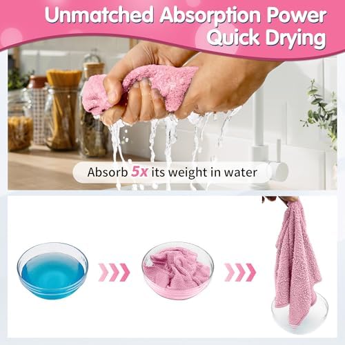 FIXSMITH Pink Microfiber Cleaning Cloth -Pack of 12, Highly Absorbent Cleaning Rags, 16"X12" All Purpose Cleaning Towels for Housekeeping, Kitchen, Car, Lint Free and Reusable Microfiber Towels - Image 6