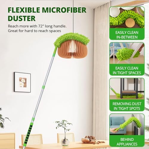 Ceiling Fan Cleaner Duster with 6 Ft/72'' Extension Pole High Ceiling Fan Blade Cleaning Tool Microfiber Duster Reusable Pads for Cleaning Ceiling Fan, Baseboard, Blind, Cobweb, Molding - Image 5