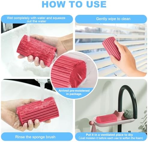 4 Pack Damp Clean Duster Sponge, Magic Sponge Eraser for Household Cleaning, Reusable Dusters Cleaning Supplies for Housekeeping, Dish, Blinds, Glass, Baseboards,Window Track Grooves and Faucets - Image 6