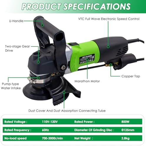 800W Electric Wet Stone Polisher 4'' Variable Speed Grinder Buffing Machine, Countertop Concrete Polisher with 7PCS Diamond Polishing Pads for Granite, Tile, Cement Floor - Image 4