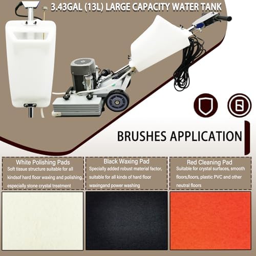 20" Commercial Floor Scrubber & Polisher Multi-functional Grinding Machine with 13L Tank - 2834 RPM for Wood, Tile, Epoxy, Low Noise Industrial Use 1500W 110V - Image 4