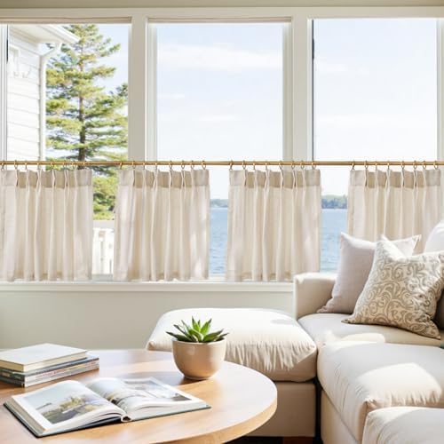 jinchan Pinch Pleated Linen Back Tab Tier Curtains, 26x24, Natural - Image 2