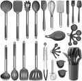 E-far Silicone Cooking Utensils Set, 30-Piece Gray Kitchen Utensils Set by E-far