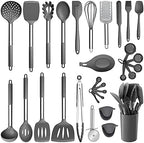 E-far Silicone Cooking Utensils Set, 30-Piece Gray Kitchen Utensils Set by E-far
