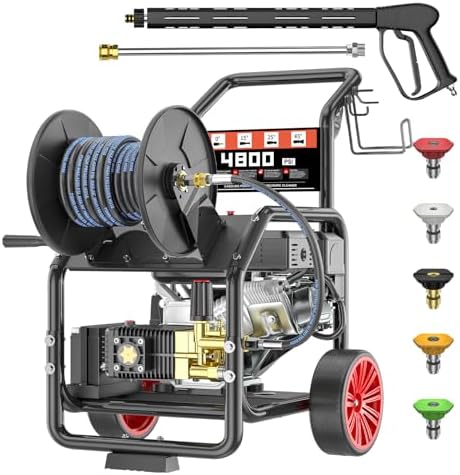 4800PSI Gas Pressure Washer with Hose Reel, One-Button Start by TechSweeppro