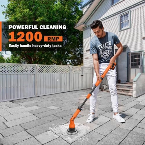 Alloyman 1200RPM Electric Scrubber for Floors,Walls - Replaceable Battery Design for Outdoor Garden, Patio Cleaning Stubborn Stains,Yellow/Black - Image 2