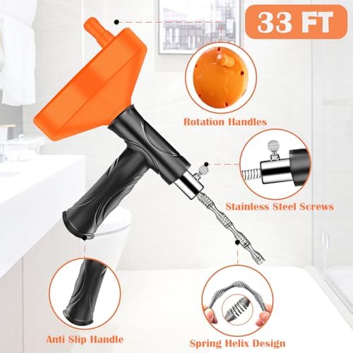 33 Feet Drain Snake Auger, Plumbing Snake Drain Hair Clog Removal Tool, Heavy Duty Toilet Snake Auger, Sink Unclogger Drain Cleaner Tool for Bathroom Kitchen Tub Shower with Gloves - Image 6
