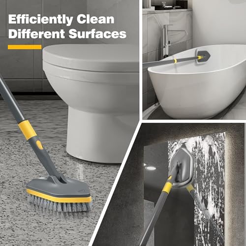 Shower Scrubber with Long Handle for Cleaning, 56" Extendable 3 in 1 Shower Cleaner Brush, Interchangeable Tub Scrub Brush Attachment for Cleaning Bathroom Bathtub Floor Wall - Image 2
