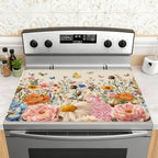 Retro Floral Stove Top Cover for Electric Stove, Wild Flowers Range Covers for Electric Stove, Rubber Dish Drying Mat, Glass Cooktop Covers, Flat RV Range top Mats, 28"x20" by Unknown