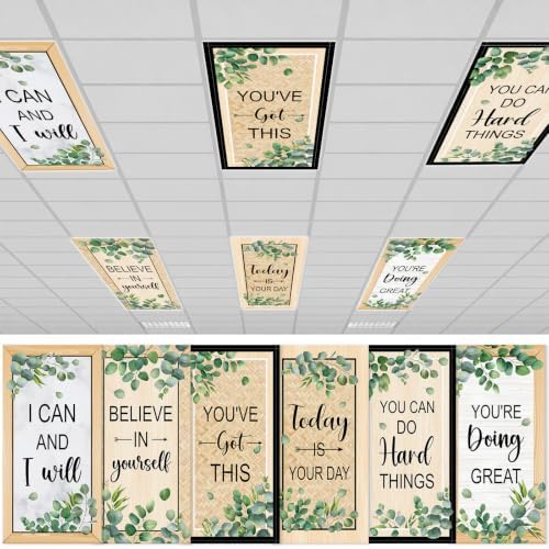 6Pcs Classroom Fluorescent Light Covers,2x4 FT Yellow Wood Grain Eucalyptus by Shemilly