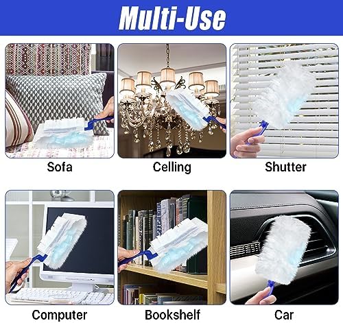 100 Pcs Duster Refills Bulk, Thickened Duster Refill Electrostatic Duster Head, Duster Refills for Cleaning with 4 Handles, Disposable Duster Refills for Cleaning Blinds, Ceiling Fans(Blue) - Image 7