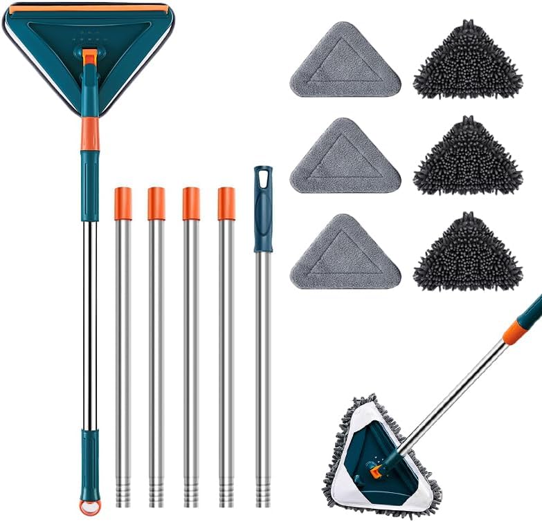 Wall Cleaner Mop with Long Handle 360° Wall Mop Triangle Mops for Floor Cleaning Baseboard Cleaner Tool with 5 Microfiber Duster Pads Dust Washer Cleaning Tools for Walls Windows Ceiling Fan by LEUCOTHEA