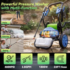 MAX 4800PSI 10" Wheels Electric Pressure Washer, 3L Foam Bottle Professional Electric Power Washer with 5 Nozzles 23FT Hose Reel, 2.8GPM Commercial/Household Pressure Washer Electric Powered, Blue - Image 5