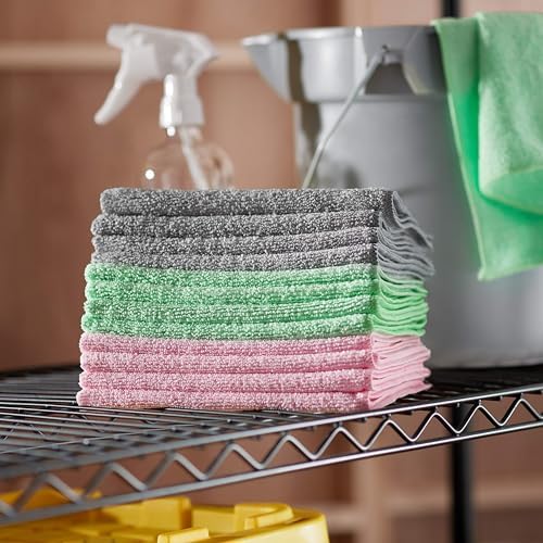 Amazon Basics Microfiber Cleaning Cloths, Ultra Absorbent, Scratch Free, Non-Abrasive, Reusable and Washable, All-Purpose, Car Detailing, 16" x 12", Green/Gray/Pink, 36-Pack - Image 5