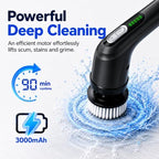 Highyes Electric Spin Scrubber for Bathroom, IPX7 Waterproof Shower Scrubber with Extendable Long Handle, Bathroom Cleaning Scrubber with 7 Reusable Brush Heads (Black) - Image 2