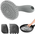 SUBEKYU Cast Iron Scrubber with Silicone Handle, Stainless Steel Skillet Cleaner for Cast Iron Pans (Gray Scrubber + Scraper) by SUBEKYU