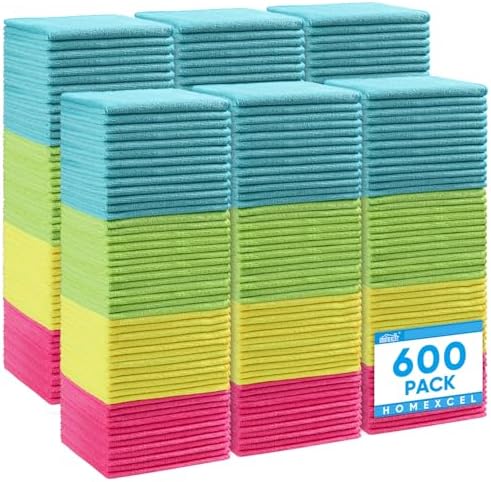 HOMEXCEL Microfiber Cleaning Cloth 600 Pack, Microfiber Towel for Cars, Lint Free, Scratch-Free, Highly Absorbent, and Cleaning Rags for House, Window and Glass, Cars, TV Screen 11.5 X11.5 inch by HOMEXCEL