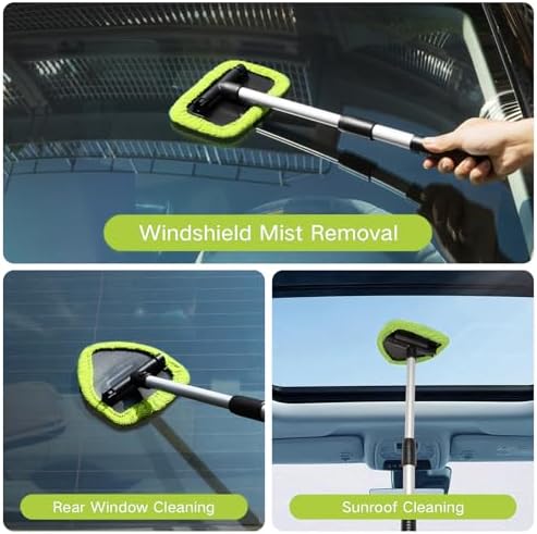 Qydipclin 11pcs Windshield Cleaner Tool, Car Window Cleaning Wash Kit with 6 Reusable Microfiber Pads 2 Spray Bottles and Extendable Handles Auto Glass Wiper Kit, Green - Image 2