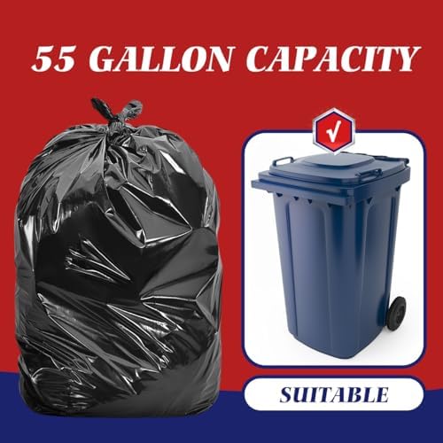 Teivio Large Black Trash Bags 55-60 Gallon 20 Count 50 Gal Garbage Bags - Image 3