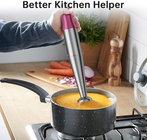 Turelar Immersion Blender Handheld Corded Hand Blenders Set 1100W, Trigger Variable Speed 5 in 1 Stick Emulsifier with Chopper, Whisk and Frother for Soup, Baby Food and Smoothies, Rose Red - Image 4