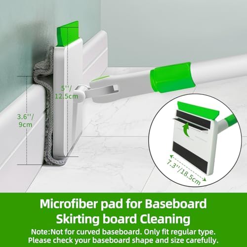 Baseboard Cleaner Tool with Handle, Extendable Long Handle Baseboard Floor Cleaning Tool Duster with Reusable Pads for Floorboard - Image 3