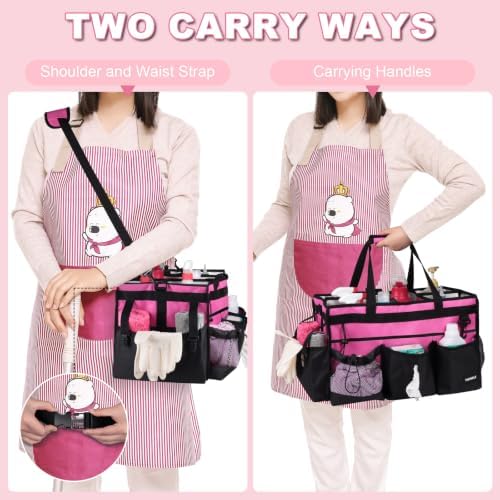 Large Cleaning Caddy Bag With Detachable Divider,Caddy Organizer With Handle,Cleaning Supply Storage With Adjustable Shoulder Strap & Waist Belt For Cleaners,Cleaning Housekeepers - Image 4