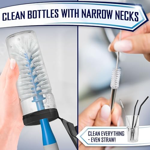 Dish Brush Set of 4 - Kitchen Scrub Brushes with Non-Slip Long Handle for Cleaning, Scrubber, Dishwashing, Dishes, Bottles, Straws, Cups, Pots & Sink, Blue - Image 6