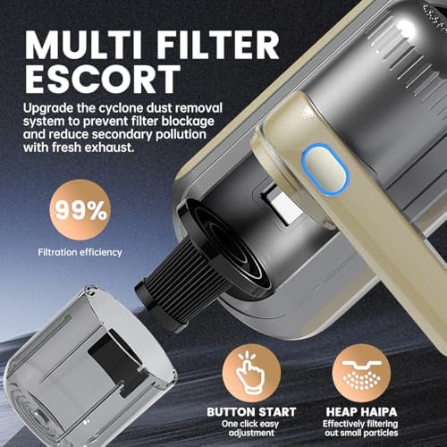 PATO Mattress Vacuum Cleaner, Wireless Handheld Bed Vacuum Cleaner with UV-C Light, HEPA Filter and Ultrasonic Vibration, 12KPa, Suitable for Beds, Sofas, Car Seats, Carpets (Golden) - Image 4